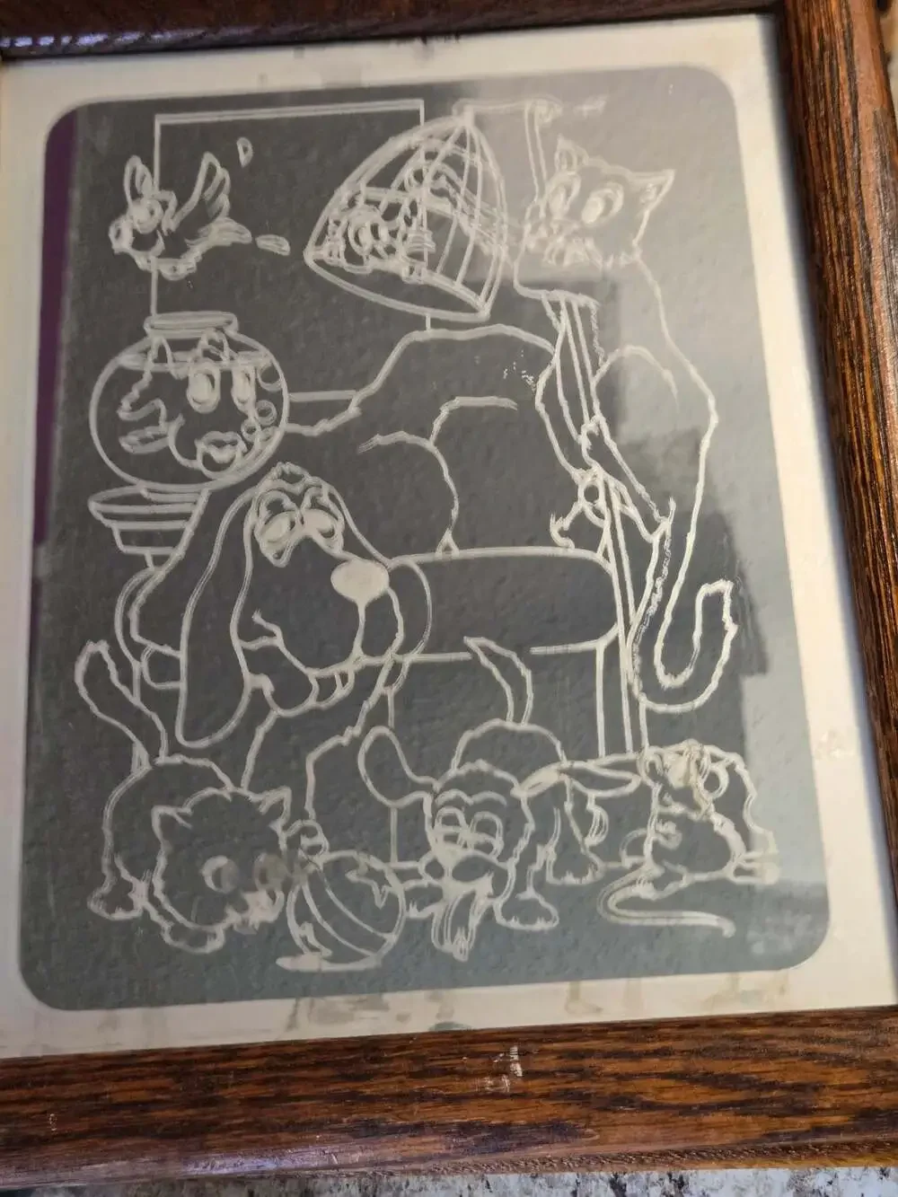 Vintage Looney Tunes Etched Glass Wall Mirror